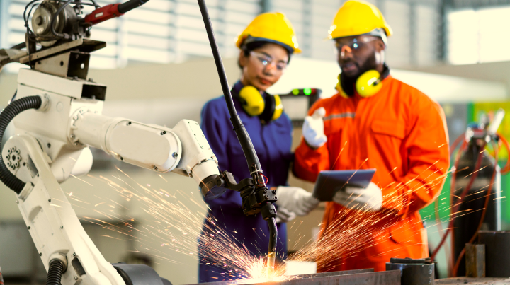 Two people working in construction